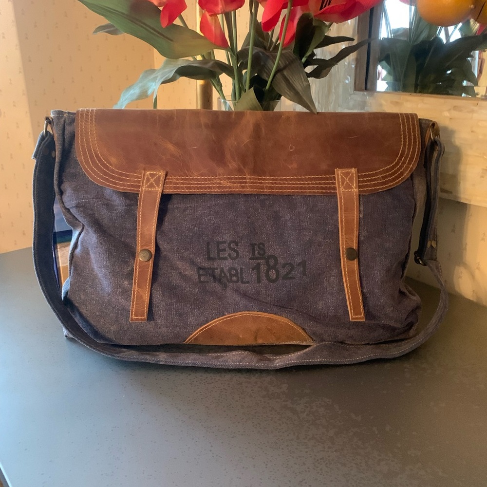 THE SULLIVAN Authentic HANDMADE Satchel from THE BARREL SHACK. Stamping on front